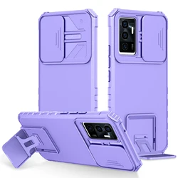 Shockproof Slide Camera Lens Protection Case with Stand for VIVO Y1S (PURPLE)