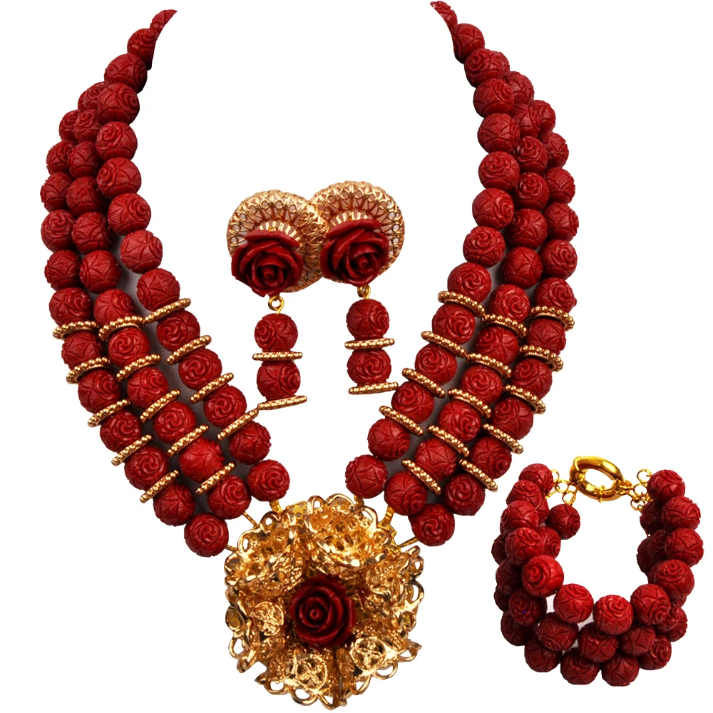 

Nigerian Wedding Necklace Artificial Coral Beads African Jewelry Set 22-11-24D1