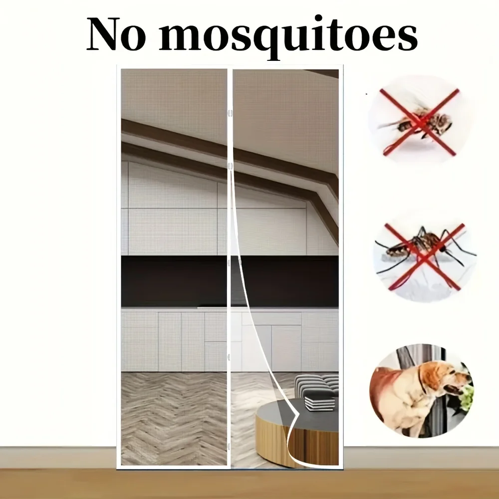 Magnetic Mesh Screen Door Curtain-Summer Mosquito and Insect Proof, Easy Install No-Drill Design for Living Room, Kitchen