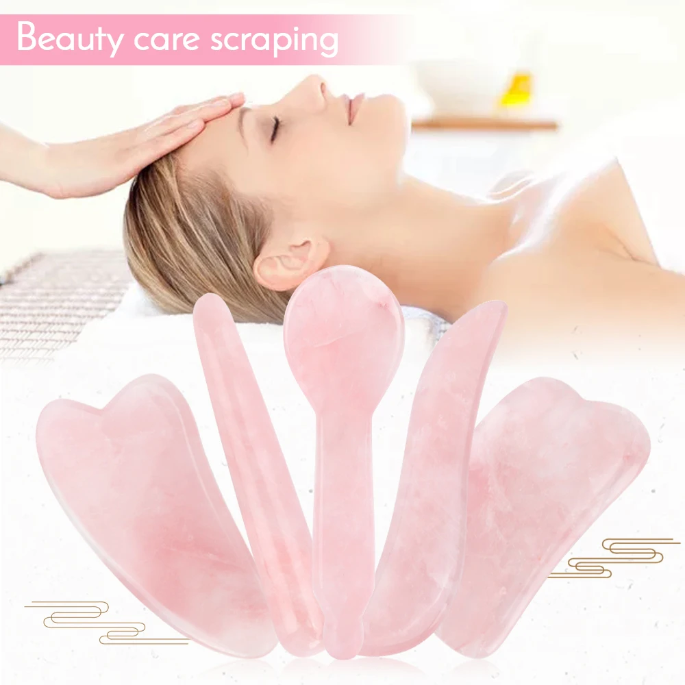 3pcs rose quartz jade eye mask massager jade roller and guasha board set natural stone gouache scraper face roller with box Gua Sha Board Natural Stone Scraper Quartz Jade Massage Neck Body Acupuncture Spa Therapy Skin Care Tool Massager for Face