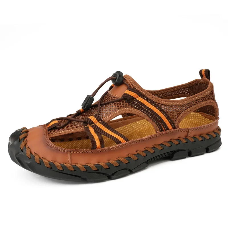 

Сандалии мужские сетчатые, мягкие Повседневные Удобные, Нескользящие, для пляжа, в римском стиле, летняя Уличная обувь, большие размеры 38-46