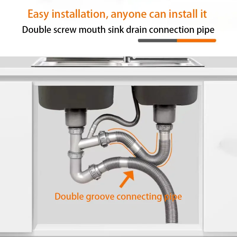 Kitchen Double-head Sink Under The Water Pipe Dish Basin Sink Double Screw Drain Pipe Connection Hose Extension Fitting