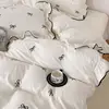 3pcs bow embroidery Bedding set ruffles Duvet Cover Set (1*Duvet Cover + 2*Pillowcase, Without Core)for bedroom guest room 3