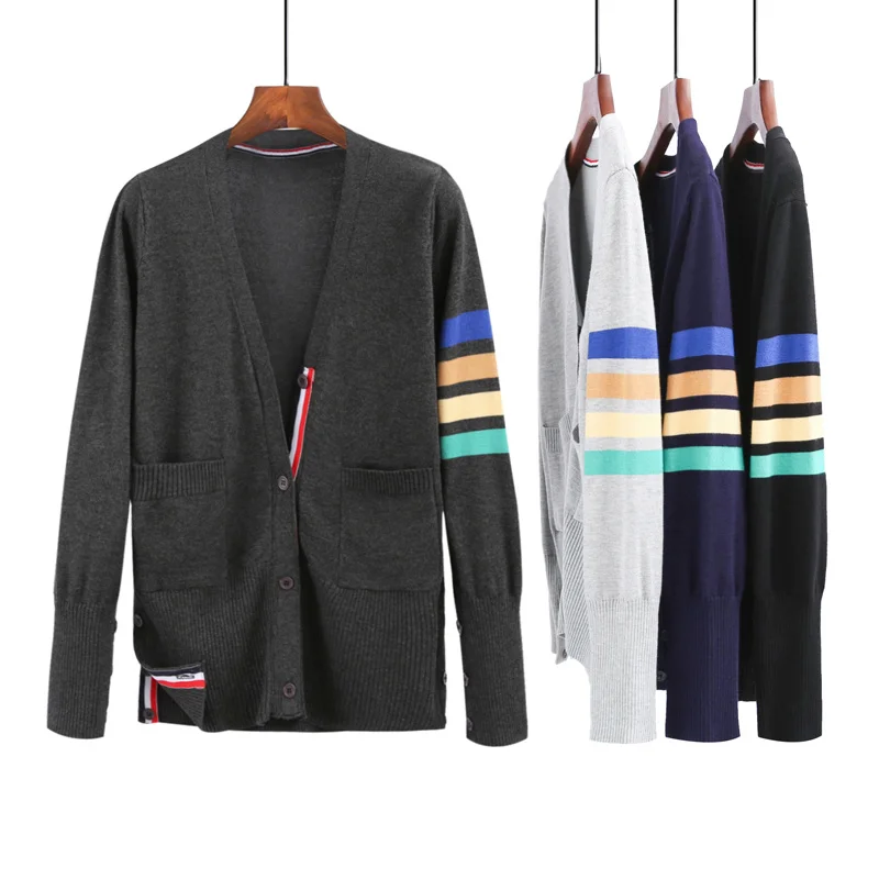 

tb knitted cardigan women's autumn and winter new Korean version v-neck long-sleeved college style sweater short coat top