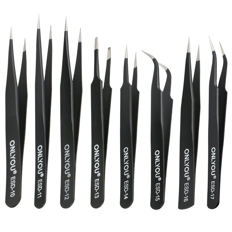 BGA Precision ESD Tweezers 8 Pcs/Set 10-17 Stainless Steel Anti-Static Repair Tool precision tweezers tweezer tool esd anti static tweezers