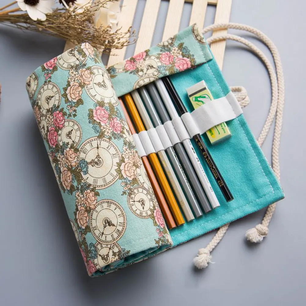 New 36/48/72 /12 Holes Canvas Wrap Roll Up Pencil Bag Pen Case Holder  Storage Pouch Writing Supplies Boy Girl art Pencil Box