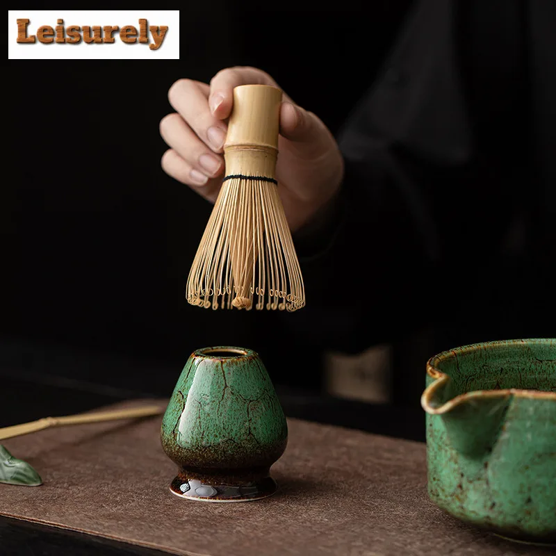 Japanese Style Charming Matcha Bowl Flowing Color Ceramic Tea Whisk Stand Set Accessories Imitation Song Dynasty Craft Supplies