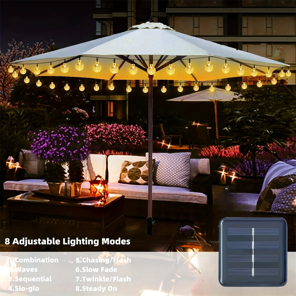 Solar-Powered Crystal Ball Fairy Lights - 30 LED Outdoor String with 8 Flashing Modes, 14.76ft for Garden and Yard Decor