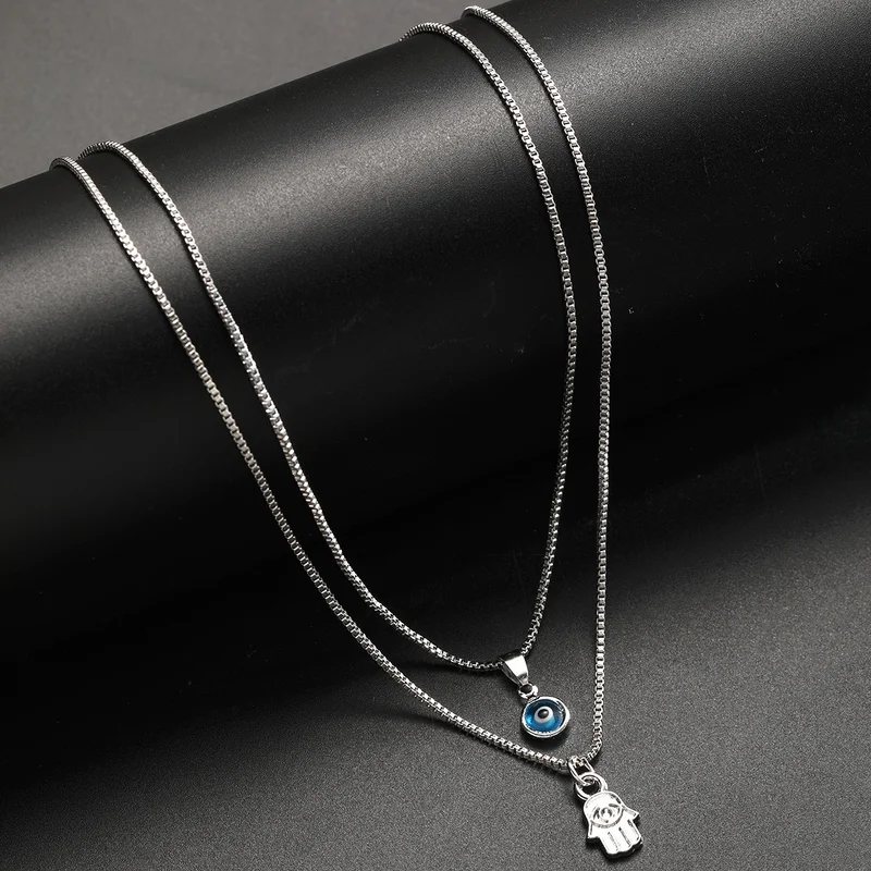 Lucky Double Layers Zircon Evil Eye Necklaces for Women Men Chain Turkish Eye Pendant Necklace Party Jewelry Gift