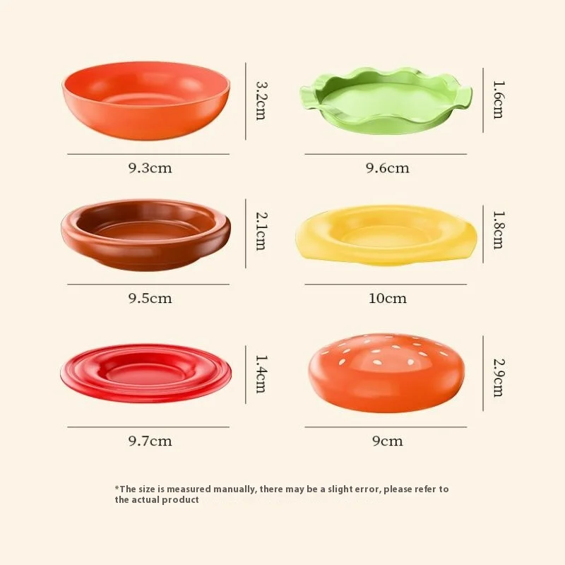 סט צלחות המבורגר הניתן לערימה 6X, 6 שכבות, צלחת ארוחה מיני עם ערך גבוה, צלחת עצם מצחיקה, קופסאות רוטב מצחיקות, קישוט לשולחן