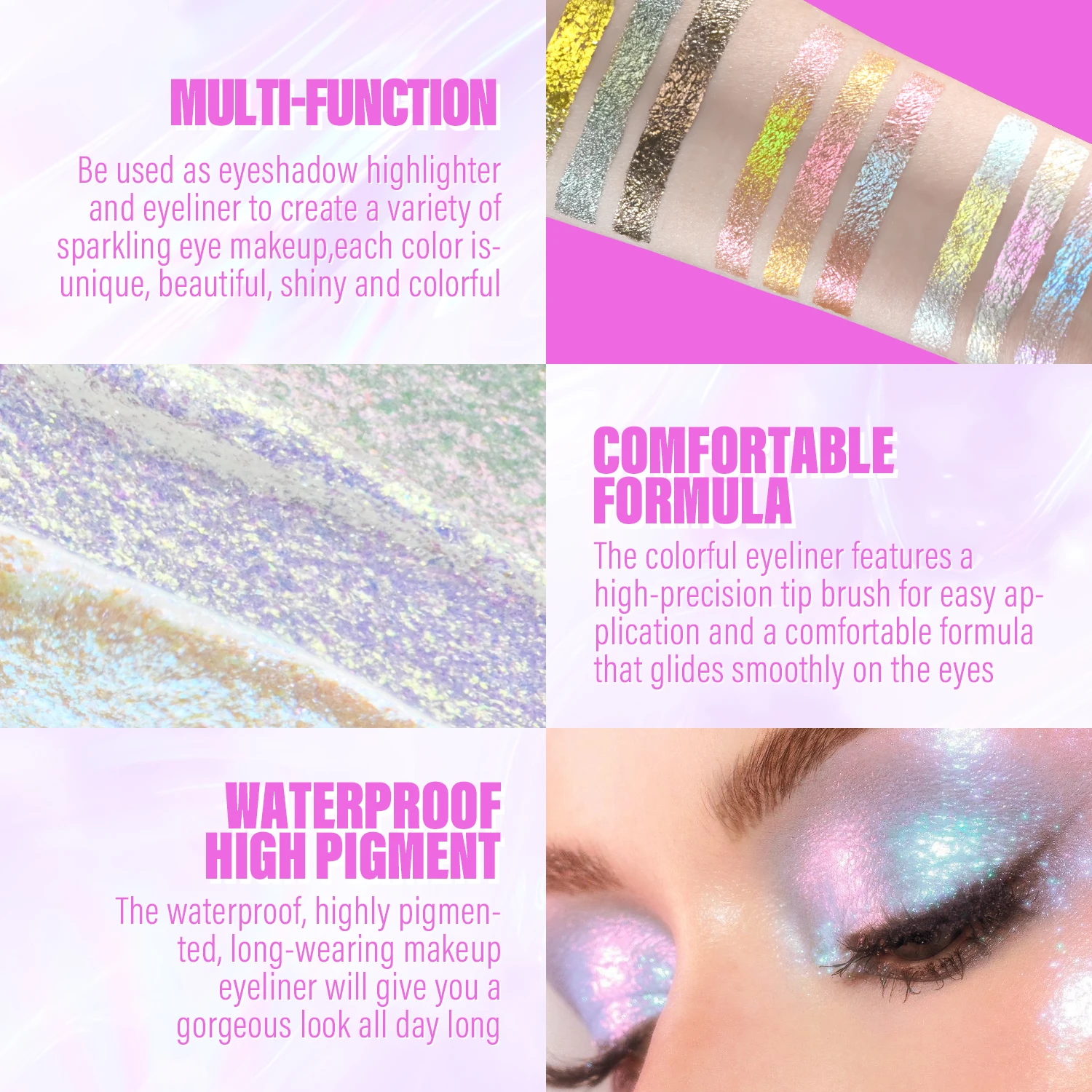JUR MORNIER 3 Pcs Duochrome Eyeshadow Liquid Set High Pigment Waterproof More Use Eyeliner Highlighter Eye Shadow Glitter Mskeup eye shadow