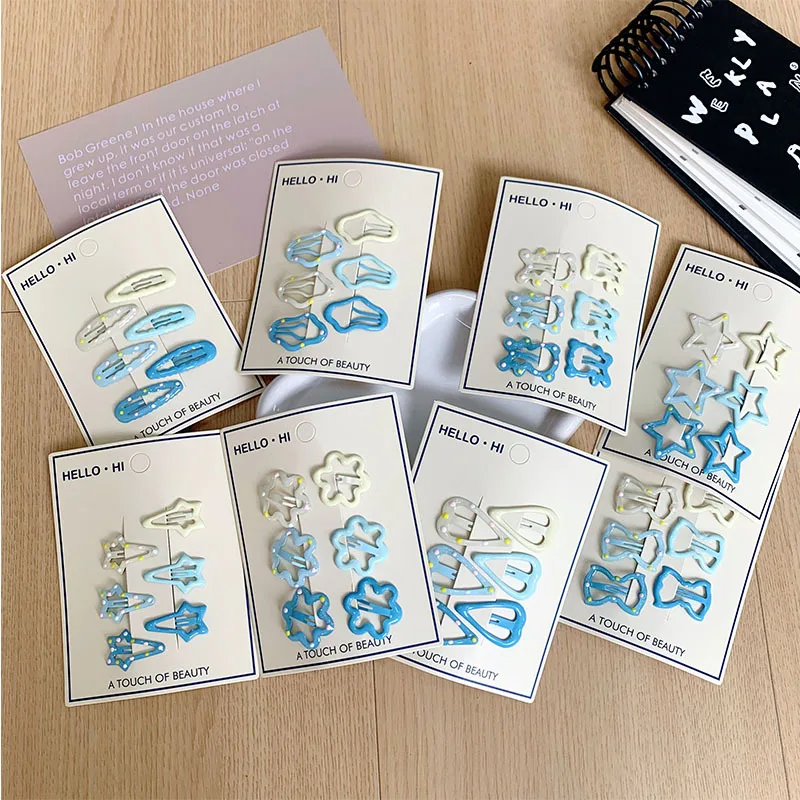 Ozeanblaues Bobby-Pins-Set für Kinder, 2,5 cm, kleine Haarspangen aus Legierung, Punkt-Design, Stern-Bowknot, Herzform, seitliche Haarnadeln, Griff, keine Beschädigung