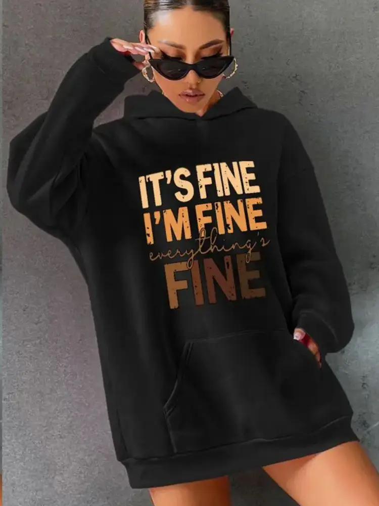 Drawstring Sweatshirt Girls y2k Autumn Hot Hoodies With Kangaroo Pocket Letter Sweatshirts for Women Fall Winter Female Top