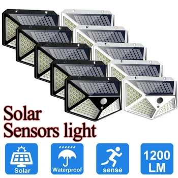 100 LED 태양광 벽 조명, 방수 야외 태양광 램프, 모션 센서, 정원 조명용 태양광 가로등