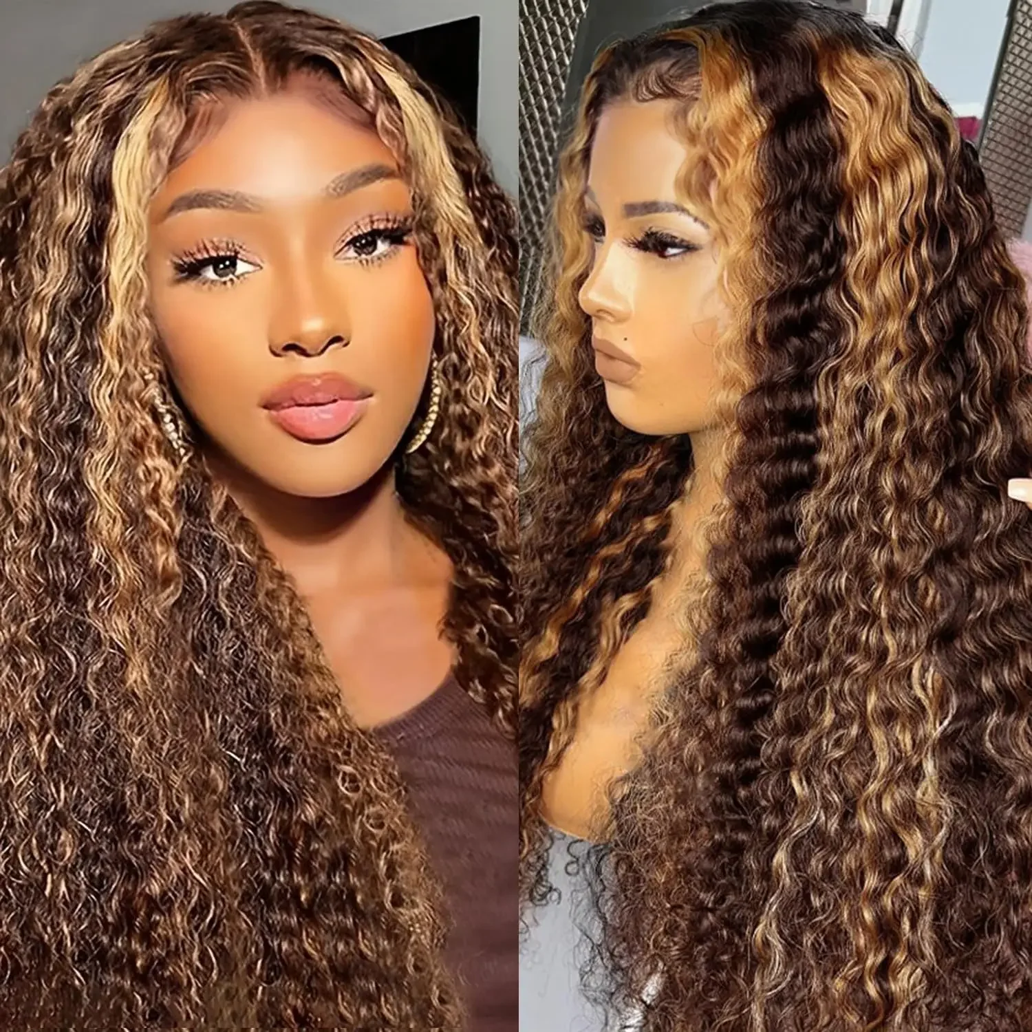 

250 Density 4/27 Highlight 7x5 HD Deep Wave Glueless Human Hair Wigs Curly 13x4 HD Lace Frontal Wig For Women No Glue 32 Inches