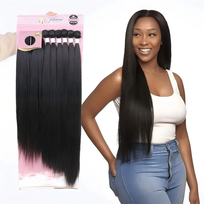 JULIANNA Synthetic Hair Yaki Straight Hair for Women Synthetic Bundles Extenciones Bundles with Closure Heat Resistant for Women