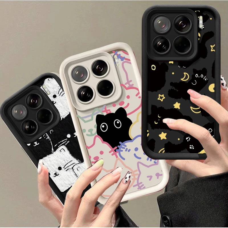 Whimsical Moon Star Black Cat Phone Case - Soft Armor Matte Back Cover