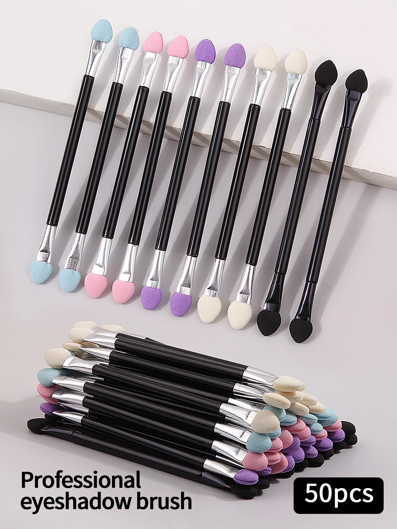 50PCS 양면 아이 섀도우 브러쉬 패션 유용한 롱 핸들 스펀지 스틱 애플리케이터 립 아이 브로우 브러쉬 뷰티 메이크업 도구