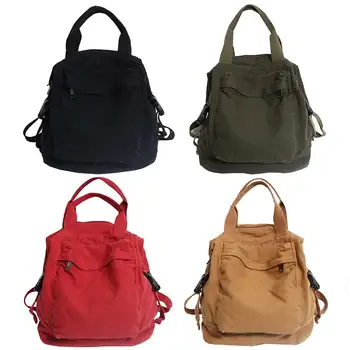 Canvas Backpack School Bag Solid Color Travel Backpack 1