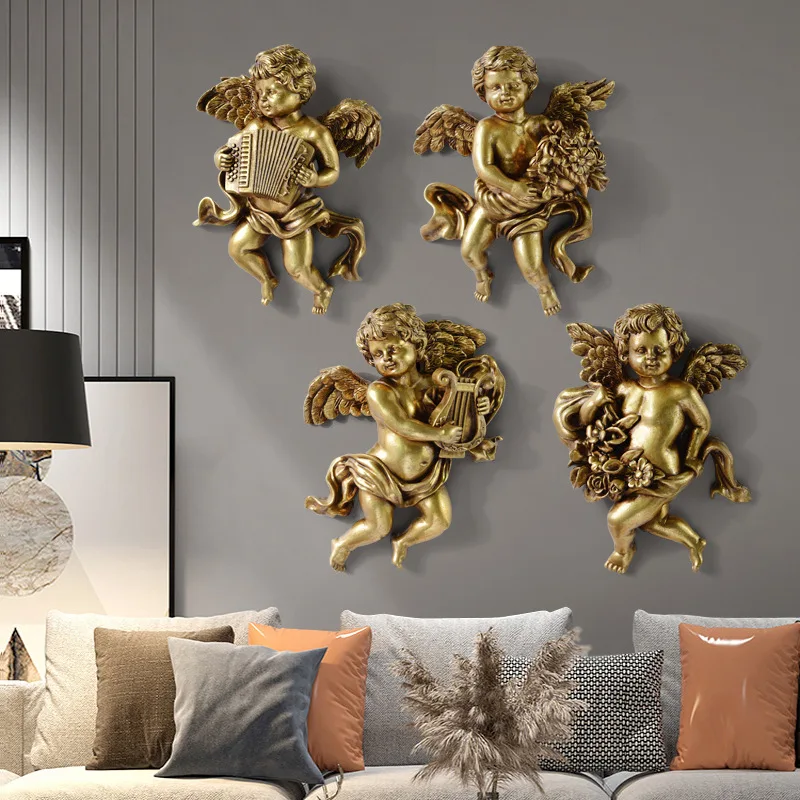 

European Creative Cute Cupid Angel Home Accessories Resin Crafts Livingroom Wall Mural Store Hotel Porch Wall Hanging Decoration