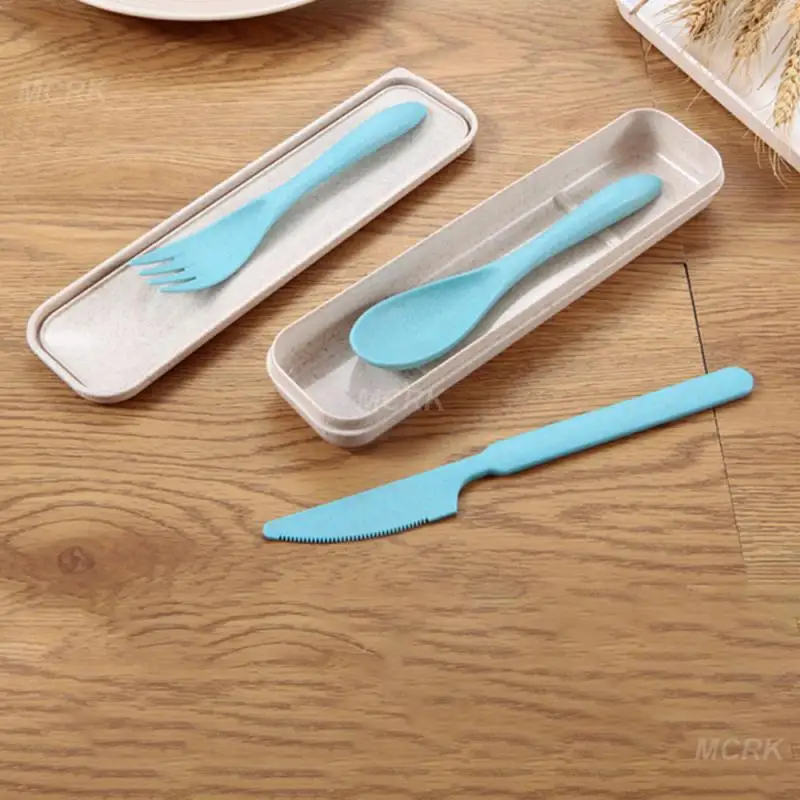 Cutlery Set Western Style Cutlery Set Picnic Cutlery Set Stainless Steel Cutlery Set Picnic Tableware Camping Cutlery Set Travel Cutlery Portable Box Japan Style Wheat Straw Knife Fork Spoon