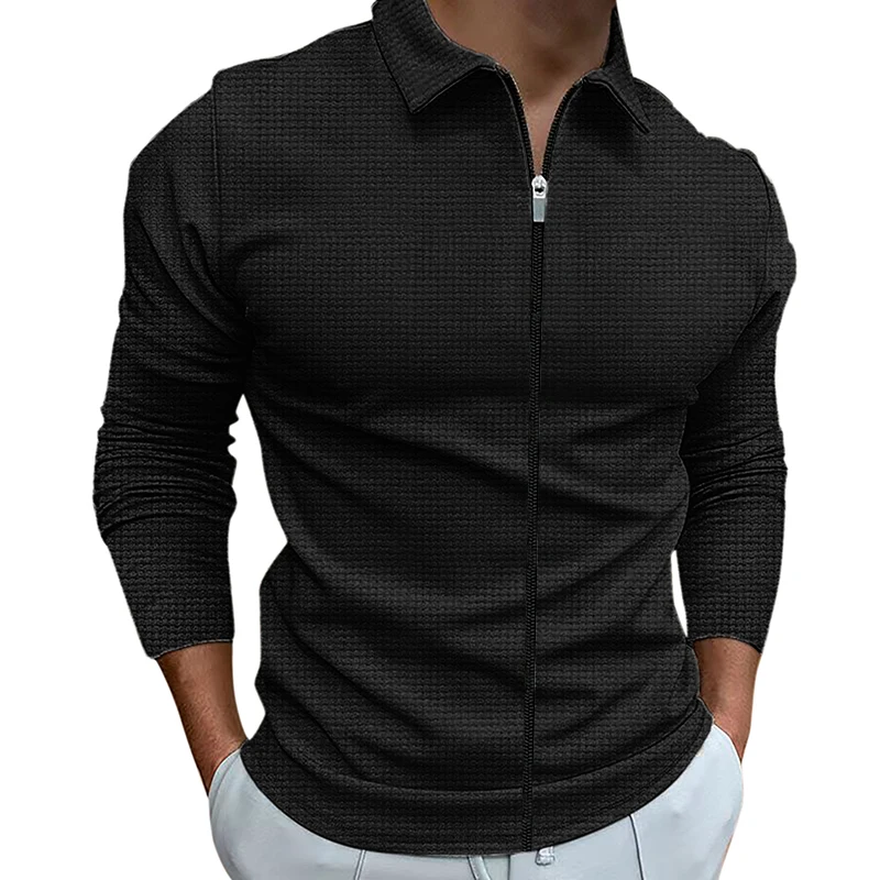 2023 New Spring and Autumn Polo Collar Waffle Jacket Trendy Men's Outdoor Fashion Leisure Sports Style Top Class Men's Clothing