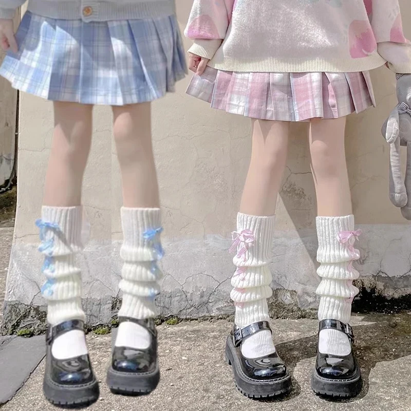 

Japanese Cute Warmer Japanese Cross Strap JK Socks Set Ribbon Leggings Gaiters Knee Goth Winter Sock Knitted Cuffs Ankle Warmer