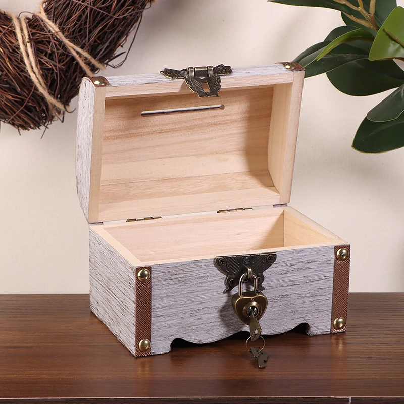Schatztruhe mit Schloss, Vintage-Schatz-Aufbewahrungsbox, Sparschwein-Organizer, Spardose, Koffer mit Schloss für Zuhause, Retro-Dekoration – Detail 12