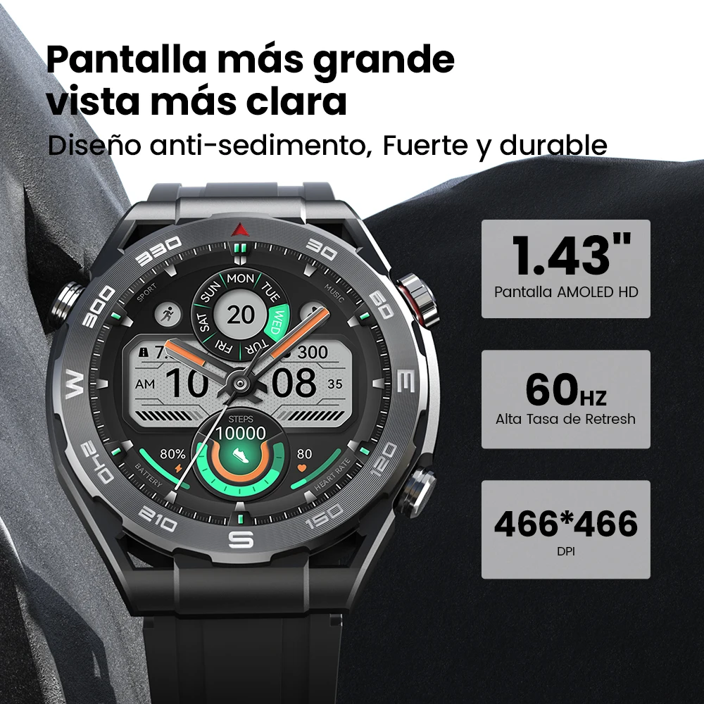 HAYLOU Watch R8 Reloj inteligente pantalla amoled de alta definición de 1,43 pulgadas reloj inteligente llamada Bluetooth y asistente de voz reloj resistente de clase multitary