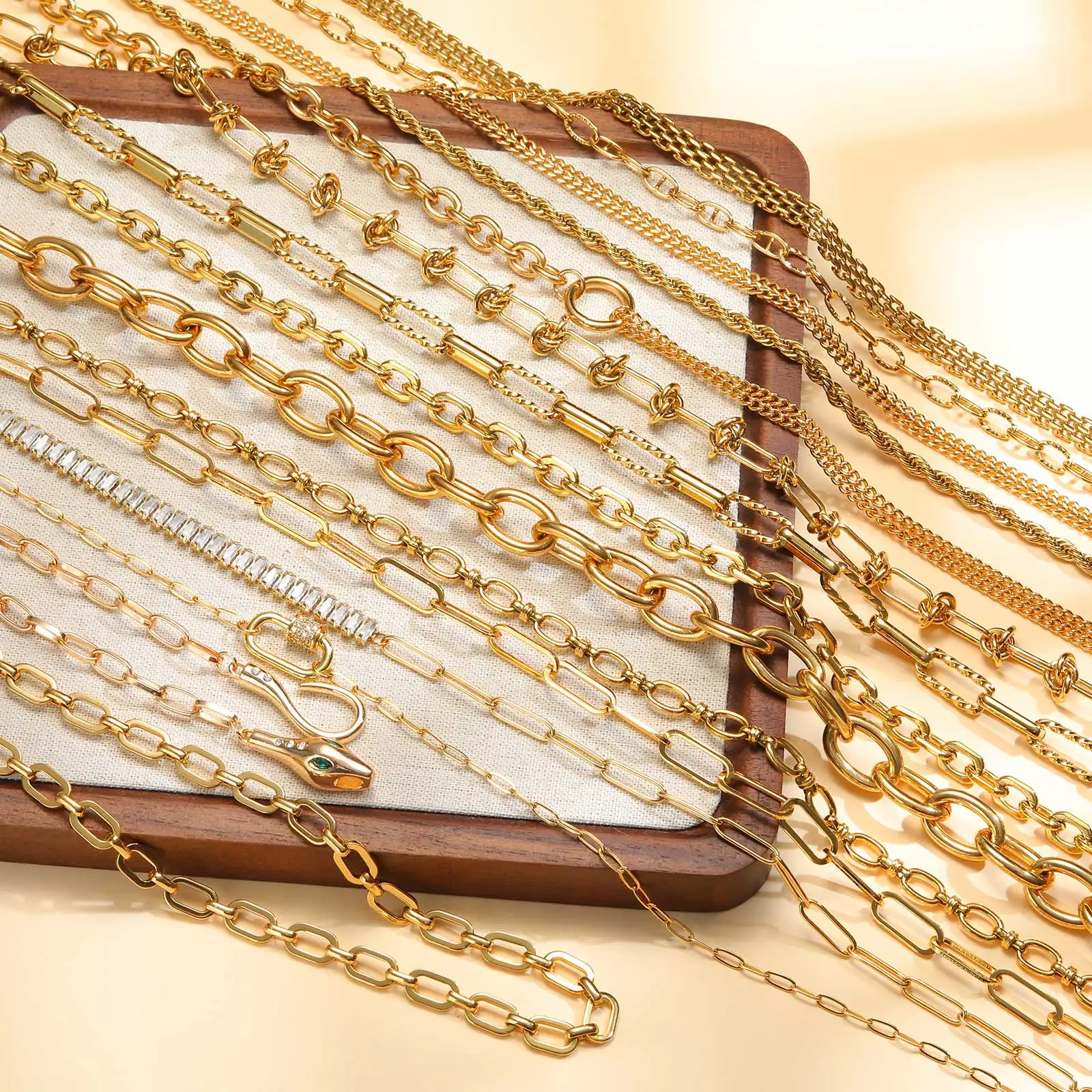 Chunky Gold Plated Link Necklace For Women, Stainless Steel Oval