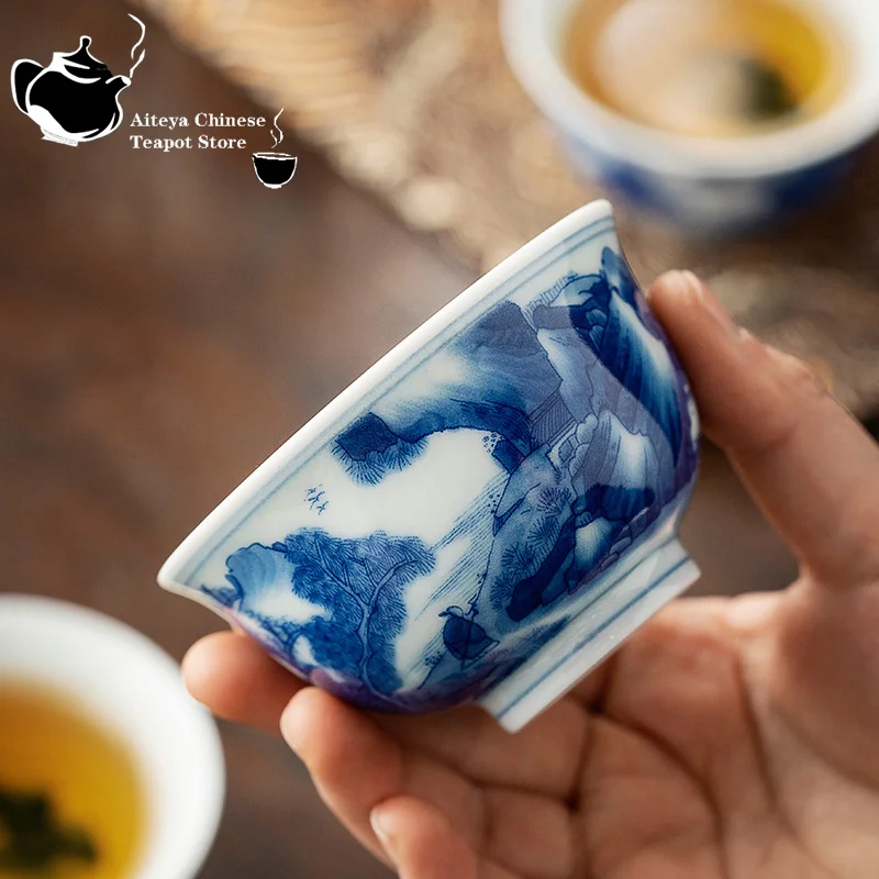 Ceramic tea cup, hand painted, antique blue and white porcelain master Cup, Kungfu tea set, bowl