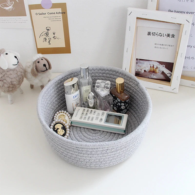 Nordic Cotton Rope Storage Baskets Woven Desktop Sundries Kids Toys Organizer Box Baby Dirty Clothes Laundry Basket Hamper 1PS