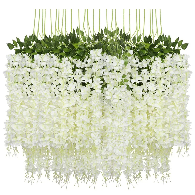 

12 Pack (43.2 FT) Artificial Wisteria Vine Fake Wisteria Hanging Garland Silk Long Hanging Bush Flowers String Home Party Weddin