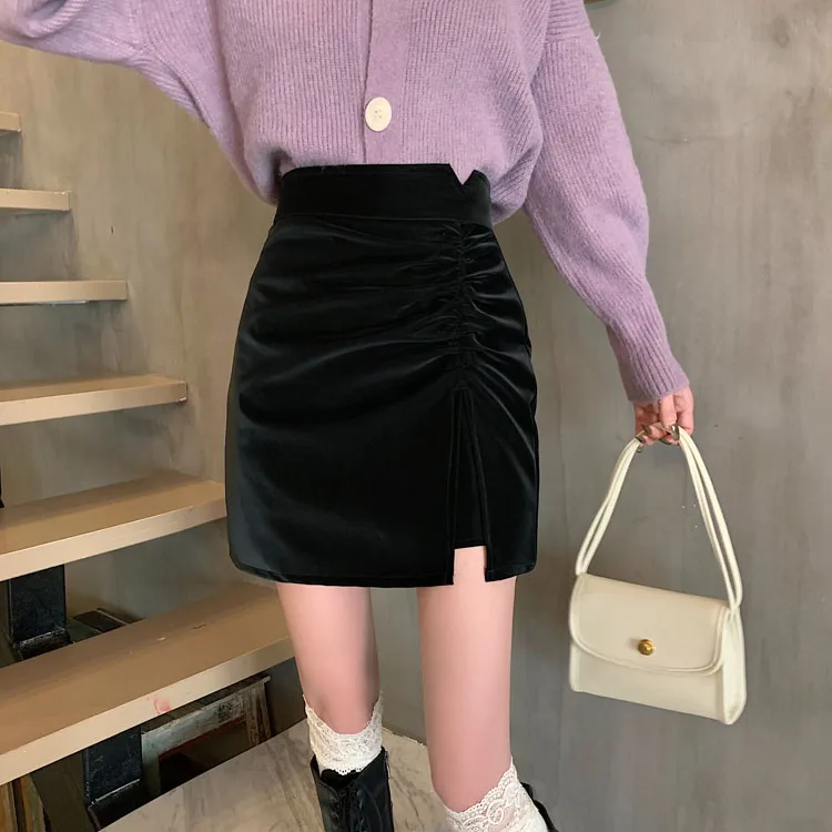 PLAMTEE PU Mini Bodycon Skirts Women Split Sexy New Summer Chic Gentle 2022 High Waist Lady Office Wear Solid Hot OL Fashion black pencil skirt