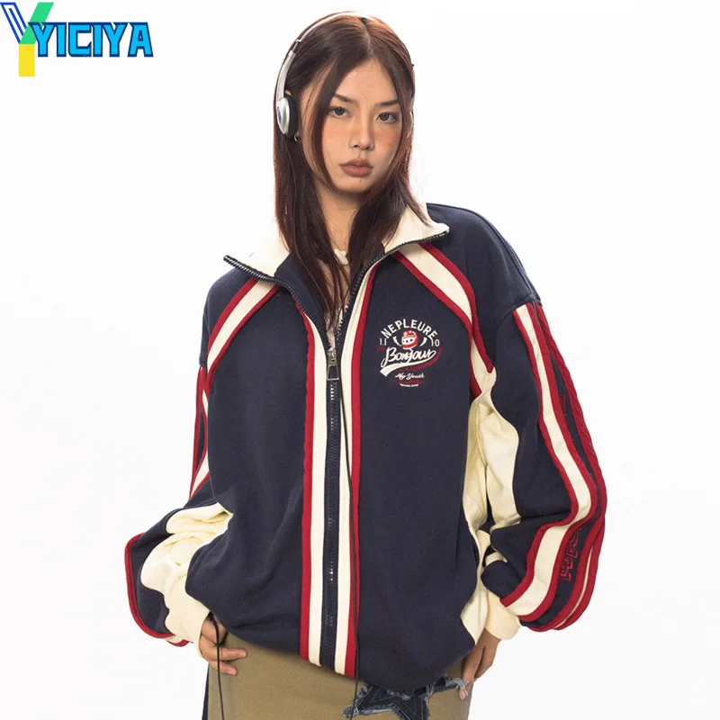 

YICIYA jacket racing bomber women varsity Jackets Windbreak Standing collar embroidery new vintage American baseball Jacket coat