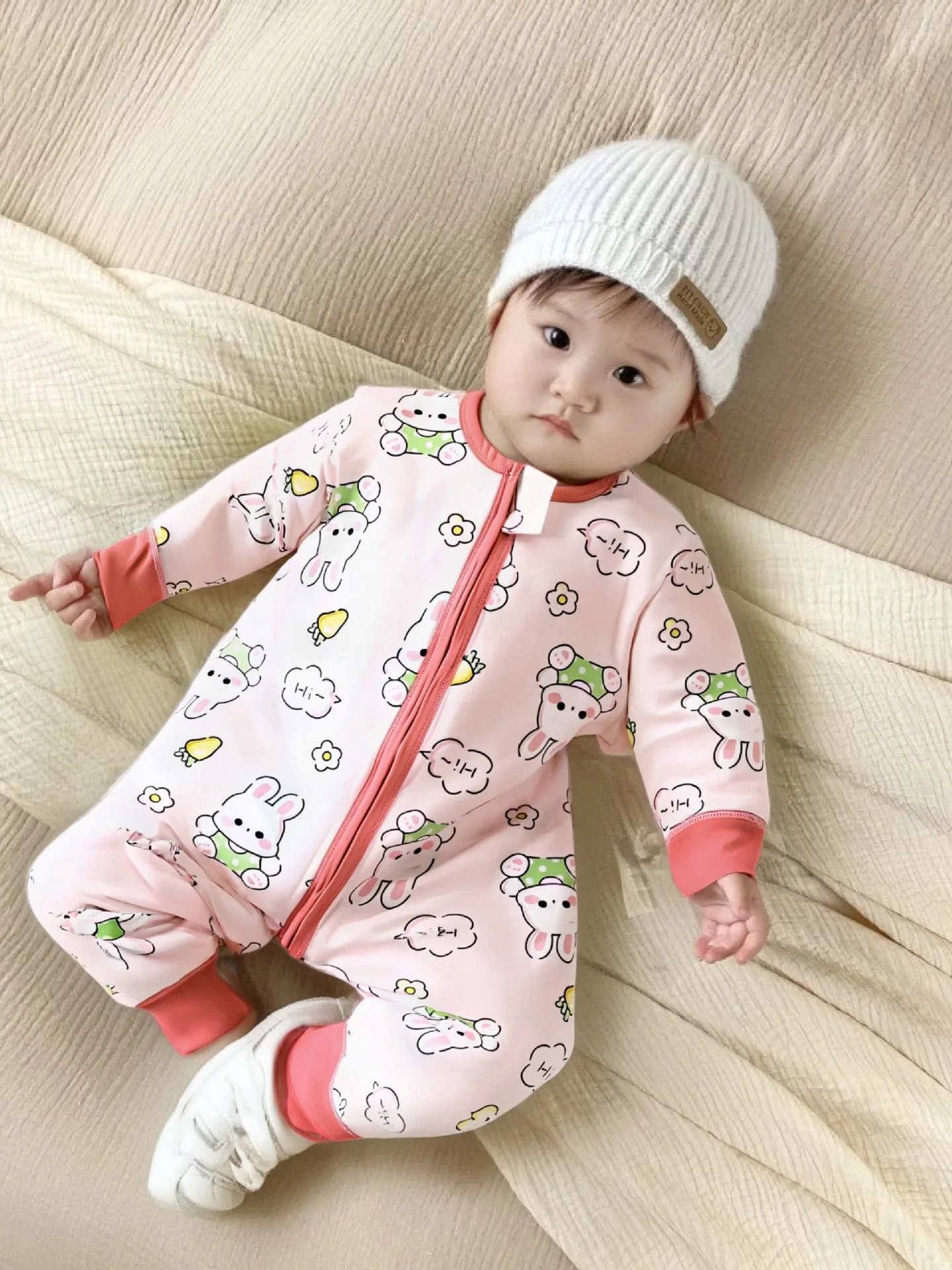 순면 발싸개형 수면복 남아 여아 봄 가을 귀여운 마리오 분리형 다리 태그 없는  홈웨어 파자마