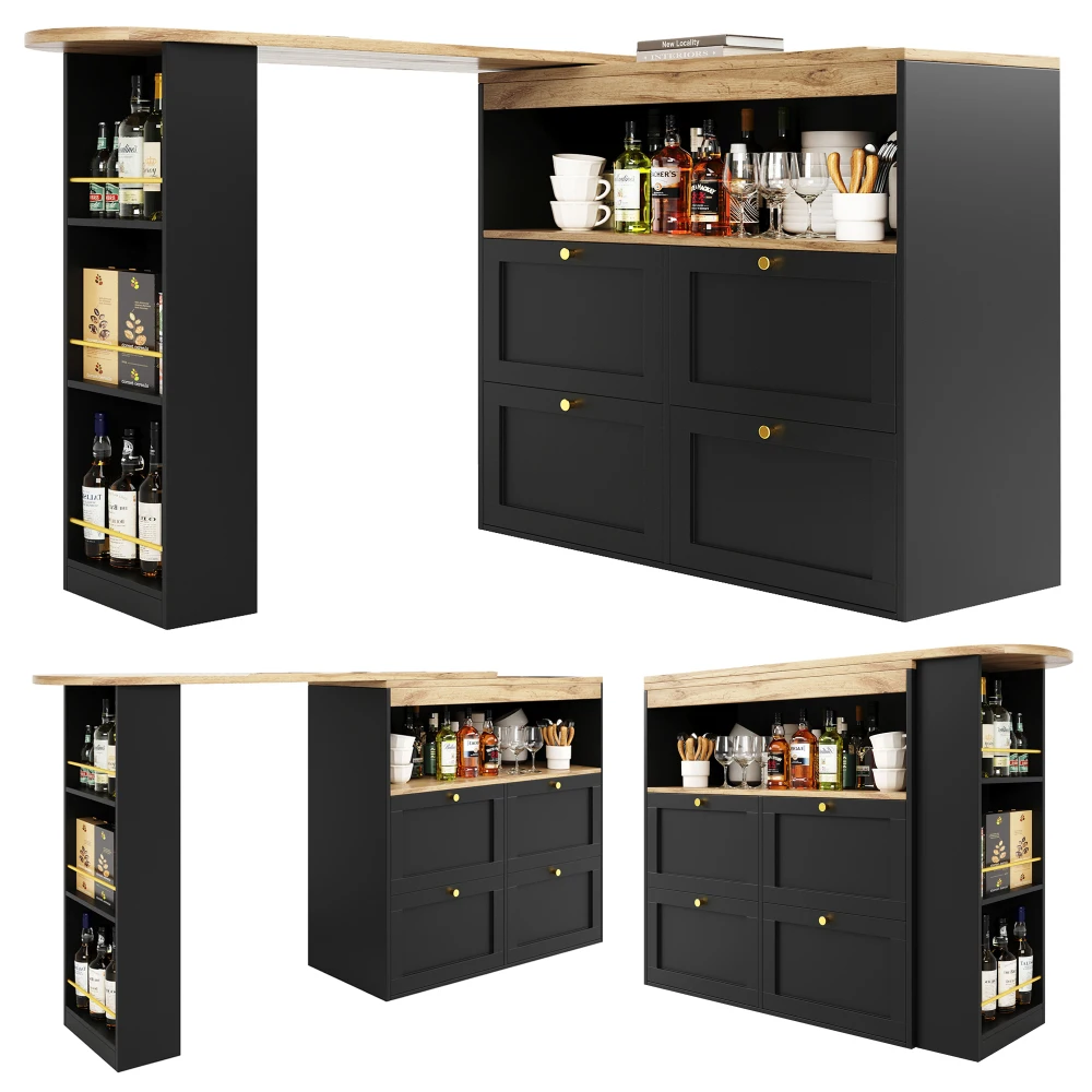 360 ° Drehbarer Stehtisch (Hauptrap 105 x 39 x 102 cm) mit 4 Schubladen und offenen Regalen, geeignet für Esszimmer/Arbeitszimmer/Wohnzimmer – Detail 24
