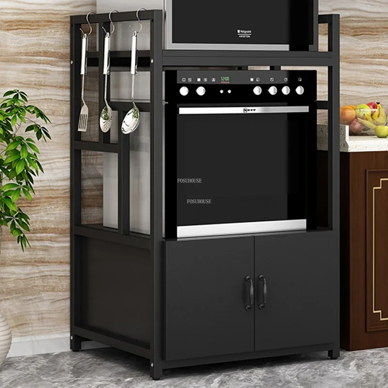 Multi-layer Wooden Kitchen Cabinets Modern Kitchen Furniture Home Floor-standing Iron Art Rack Electrical Storage Cabinet Z 2