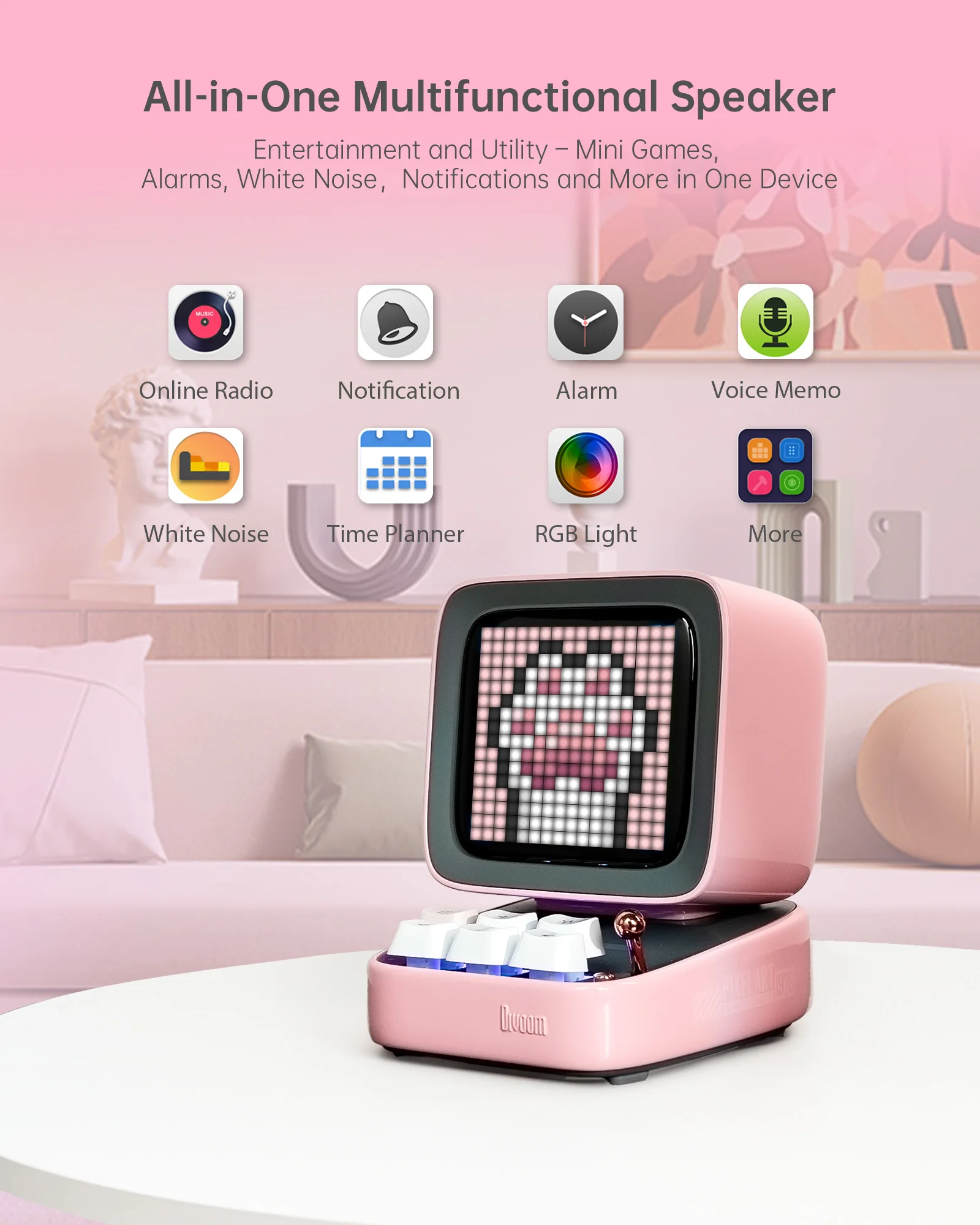 Divoom Ditoo-Pro Retro Pixel Art Bluetooth Portable Speaker Alarm Clock DIY LED Display Board, Cute Gift Home Light Decoration 3