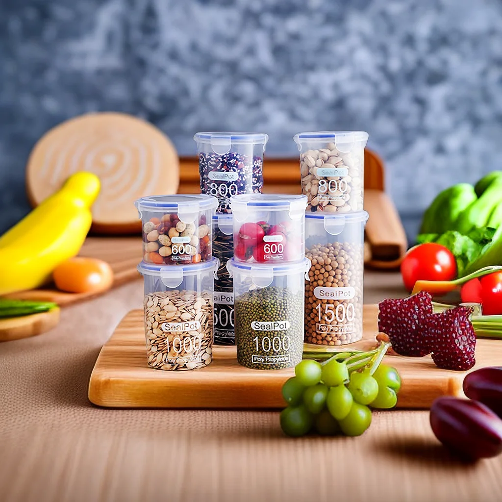 S M L XL Size Transparent Plastic Sealed Food Storage Pots Kitchen Grain Candy Spice Jars Storage Containers For Kitchen food storage pots