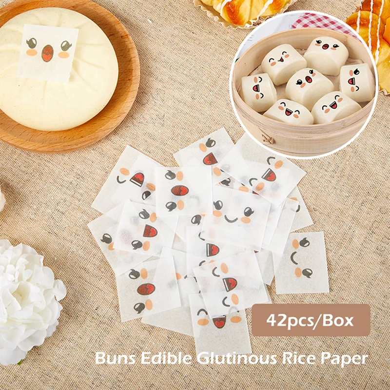 

42Pcs/Box Edible Glutinous Rice Paper Steamed Buns Cartoon Stickers Candy Sugar Coated Wrapping Stickers Baking Paper