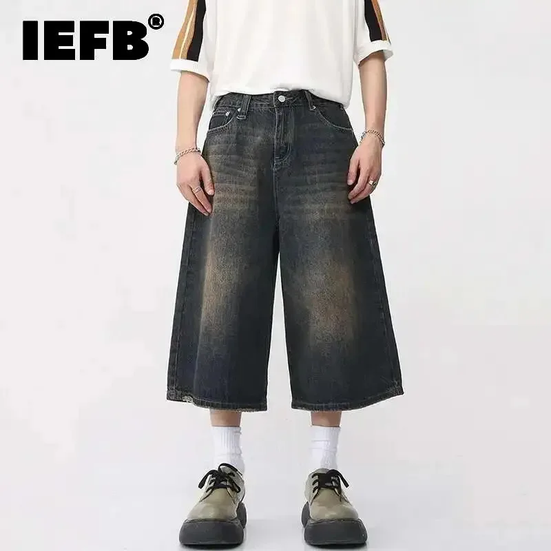 IEFB Style coréen Vintage hommes jean été ample mâle jambe large genou longueur Shorts nouveau lavé mode court Denim pantalon 9A8825