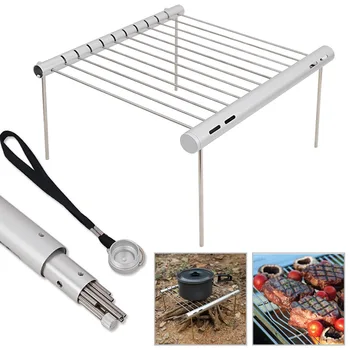 Camping BBQ Stove Rack Outdoor Folding Tube Camping Firewood Stove