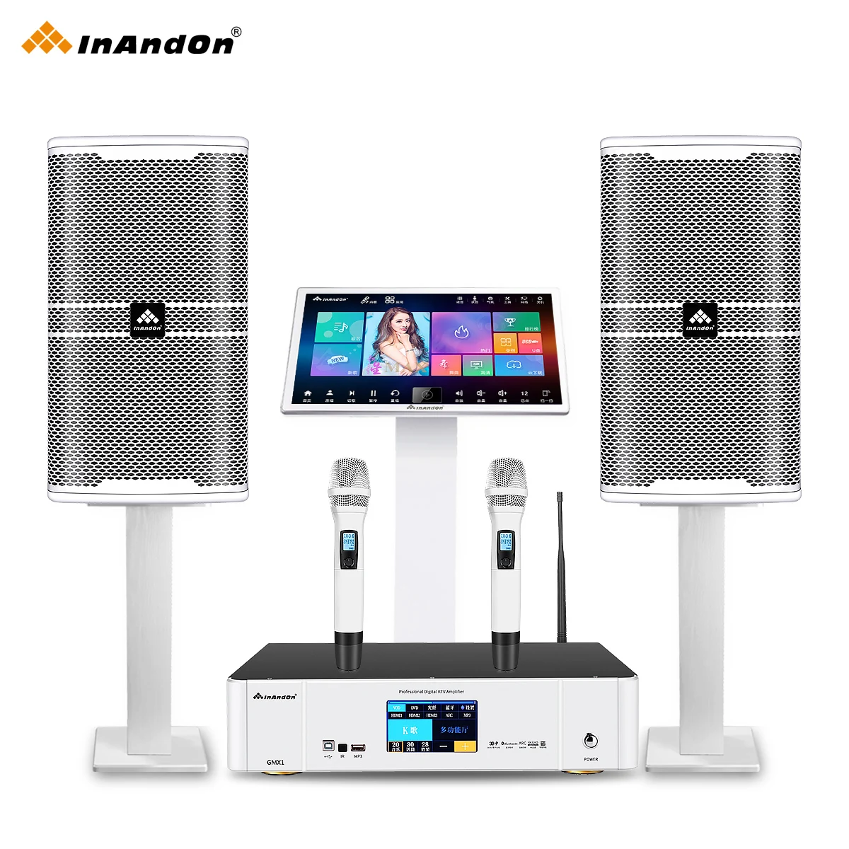 

Inandon 21.5" 4TB Touch Screen HDD Karaoke Machine Online Movie Smart Song-Selection KTV Karaoke Player Speaker Set