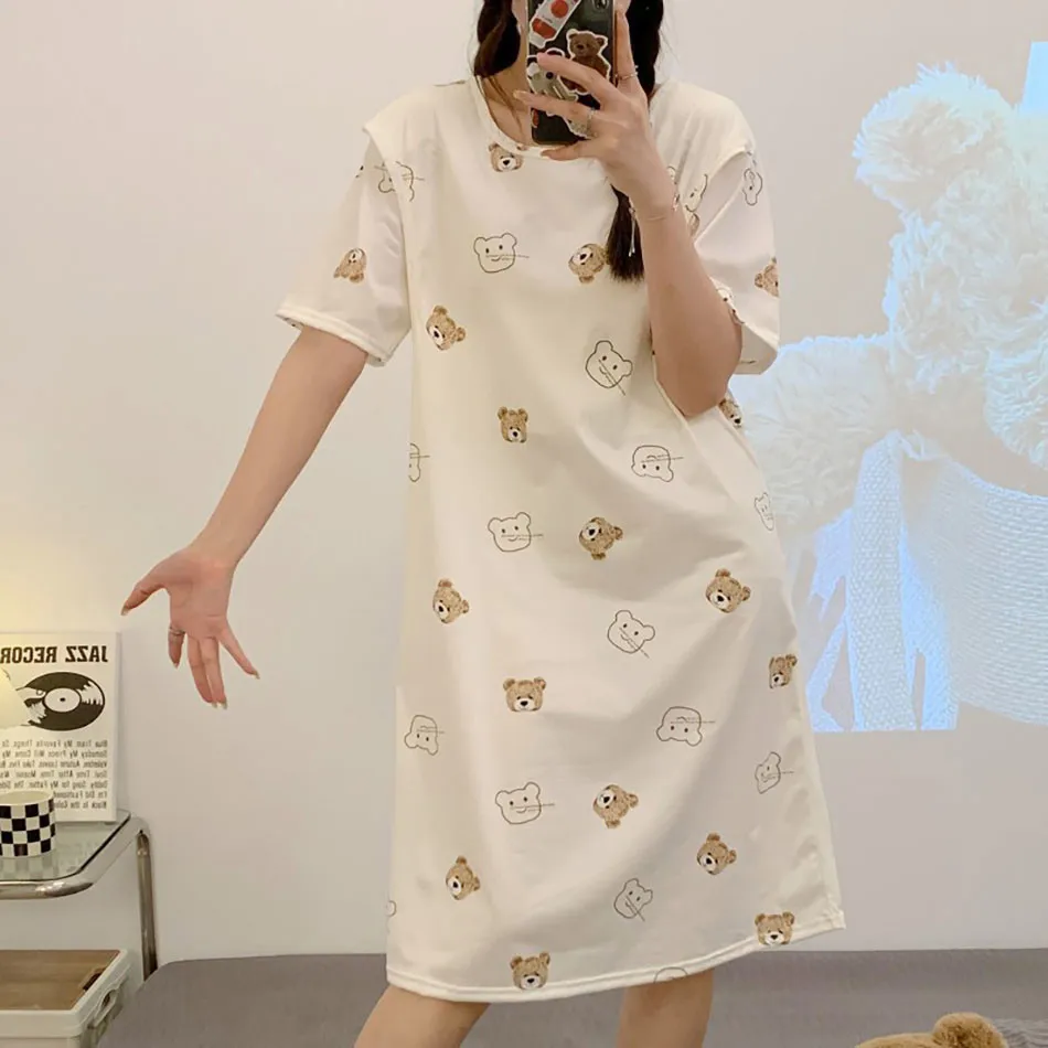 Cute Cartoon Nursing Maternity Clothings Pregnant Women Plus Size Spring Summer Nightgown Easy Access Breastfeeding Dresses 2