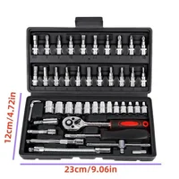 1 ensemble de 46 outils de réparation automobile, boîte à outils avec clé à cliquet, kit de réparation de douilles pour l'entretien automobile, kit de quincaillerie, kit d'outils de réparation automobile multifonctionnel 6