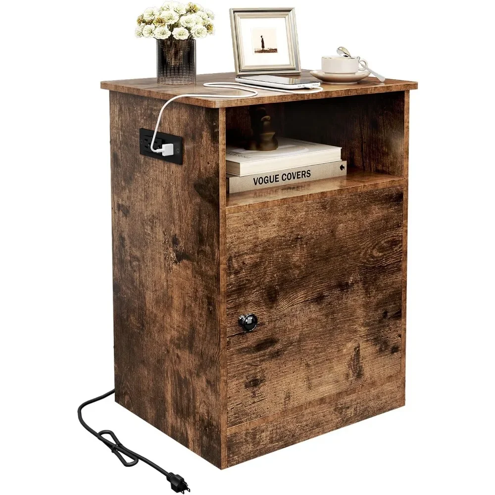 

Nightstand with Charging Station Modern End Side Table with Storage Cabinet & USB Ports & Power Outlets for Bedroom Living Room
