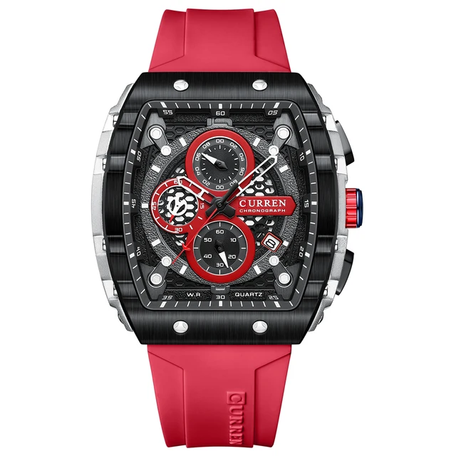 CURREN Fashion Sports Watches with Large Dial Unique RectangularHollow Design Quartz Wristwatches with Chrongraph Auto Date 8442 3
