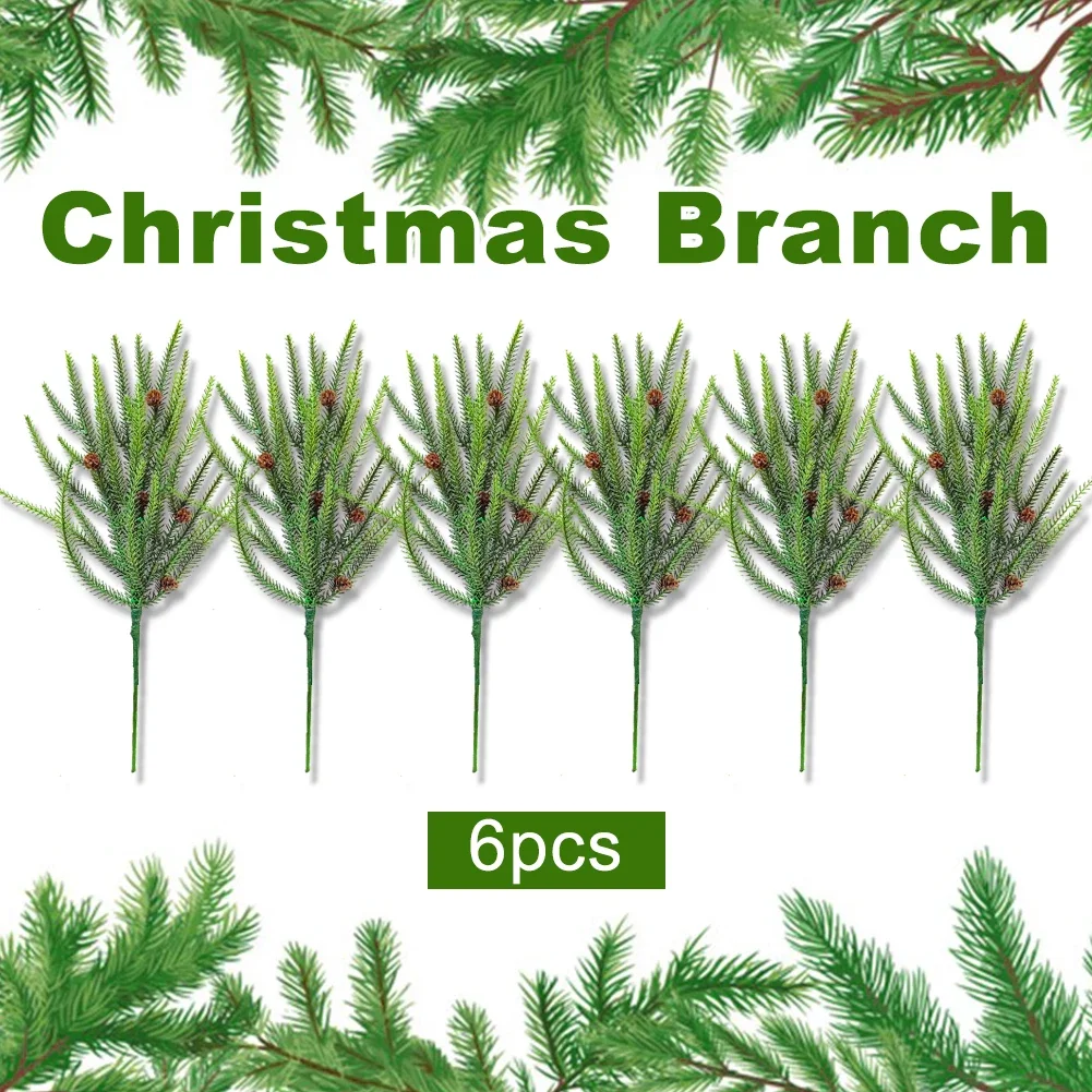 Artificial Pine Branches with Pine Cones Plastic for Christmas Home Decoration