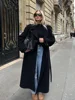 Elegant With Belt Black Long Coat For Women Oversize Woolen Double Button Lapel Overcoat Autumn New Lady High Street Outerwear 1